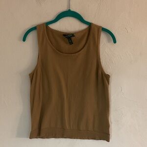 Lauren Ralph Lauren Petite Scoop Neck Tank Top, Size L/P, Tan/Camel, Cotton